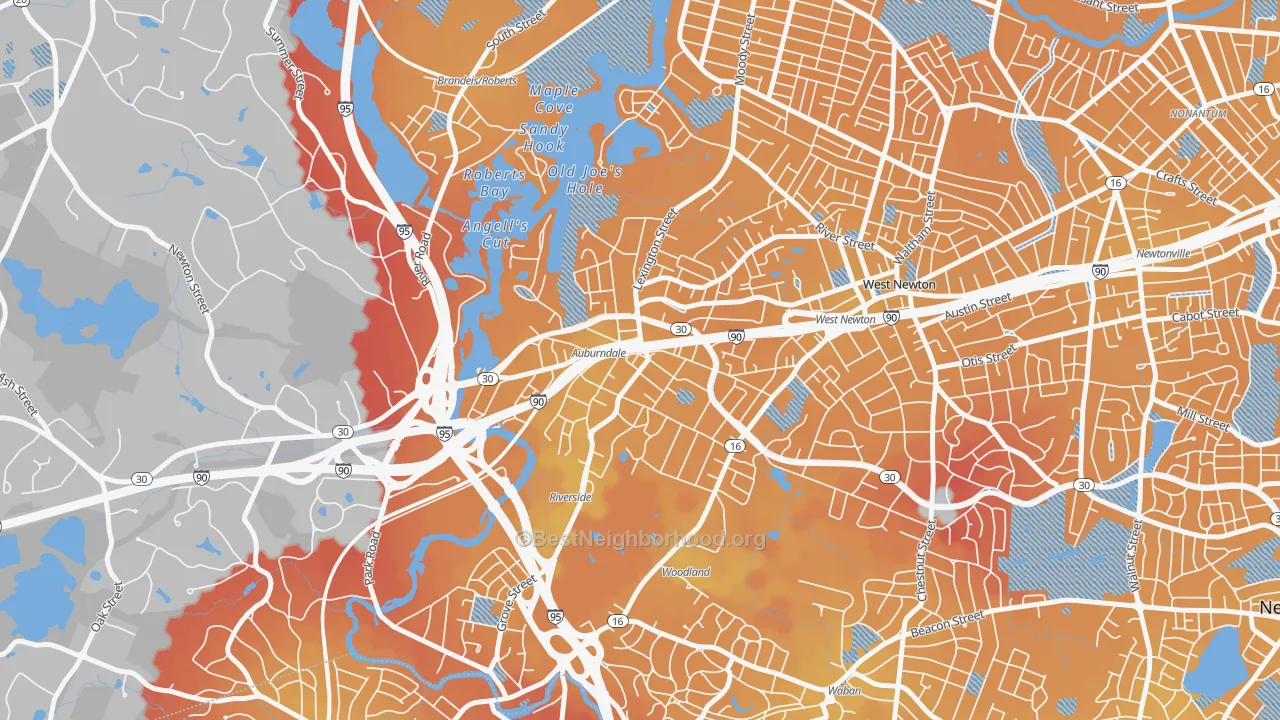Transit Grade map of 02466, MA