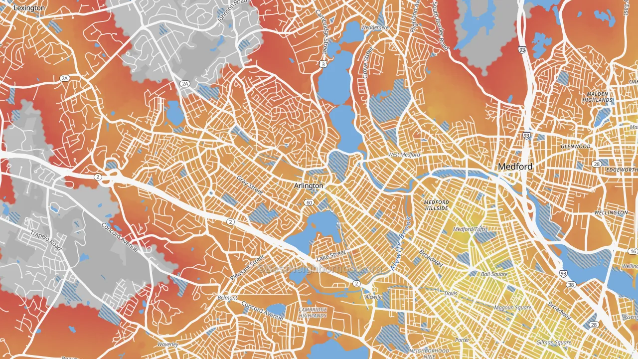Transit Grade map of 02474, MA