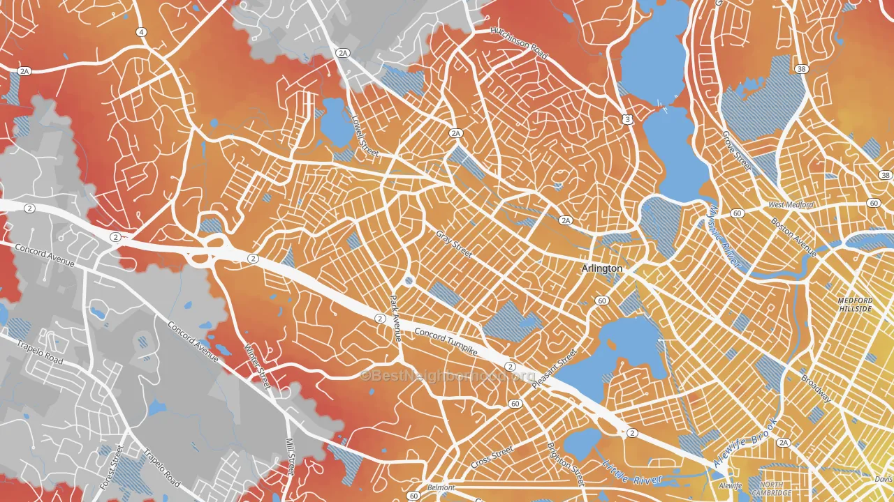 Transit Grade map of 02476, MA