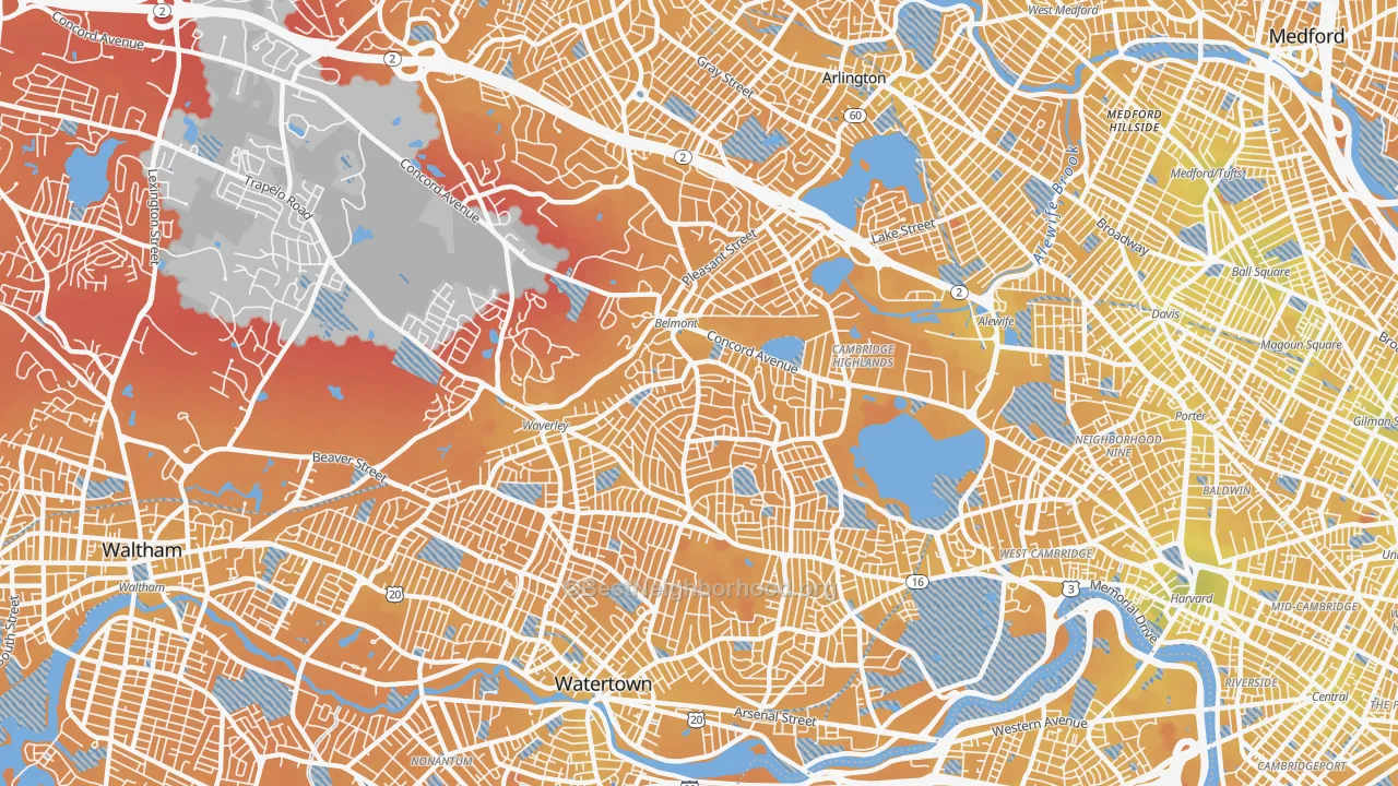 Transit Grade map of 02478, MA