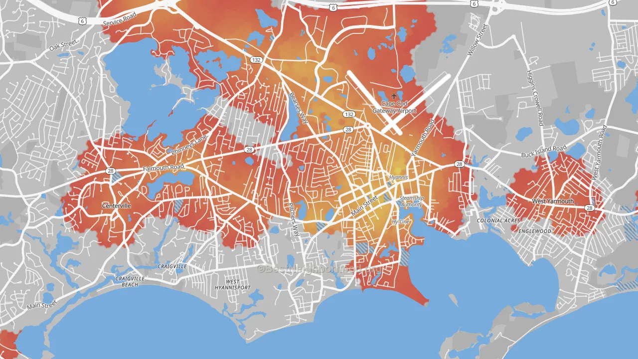 Transit Grade map of 02601, MA