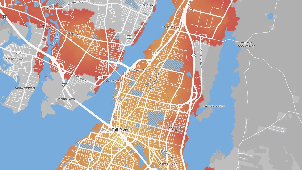 Transit Grade map of 02720, MA