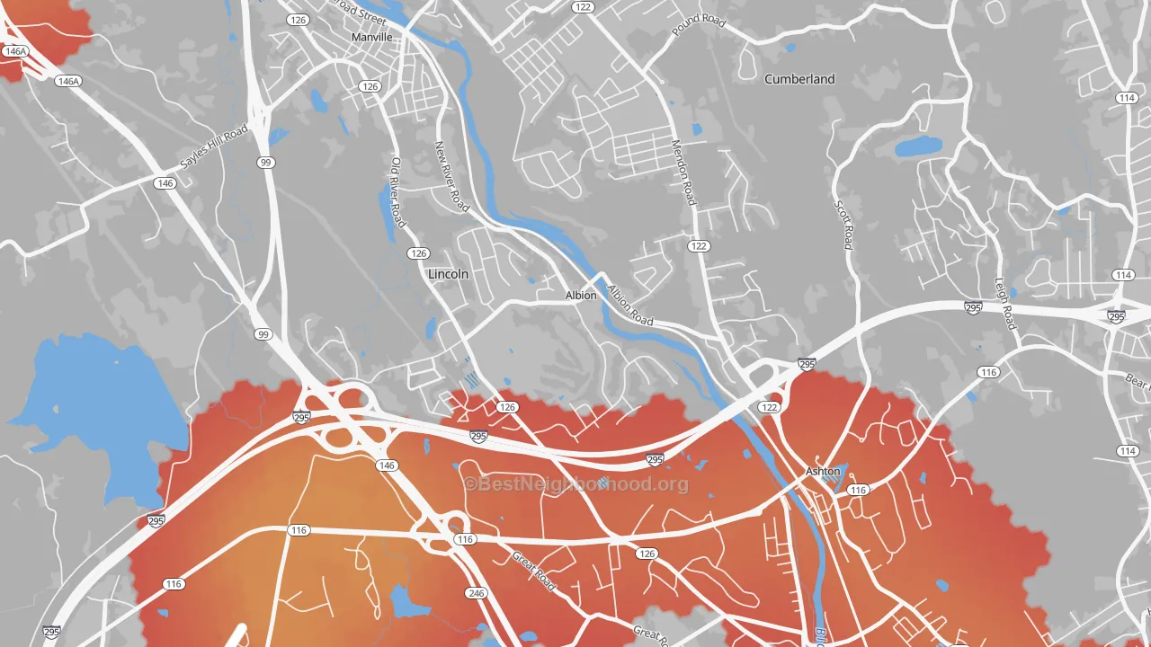 Transit Grade map of 02802, RI