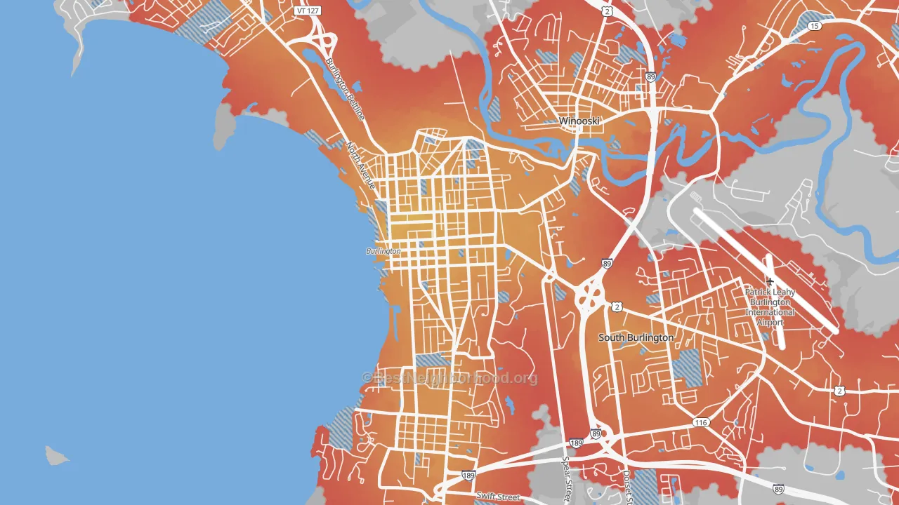 Transit Grade map of 05401, VT