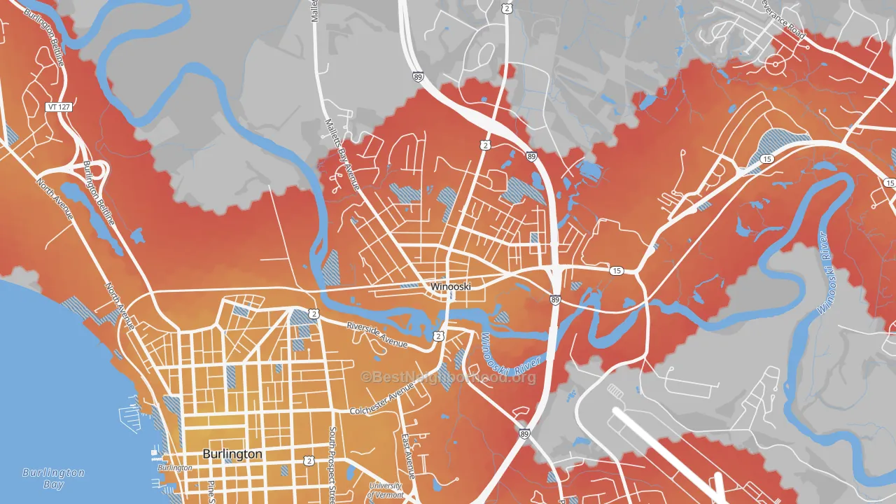 Transit Grade map of 05404, VT