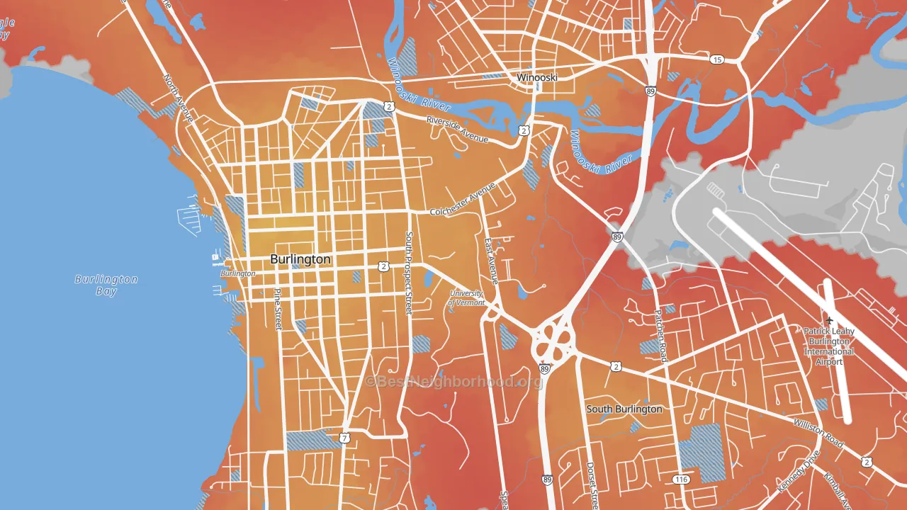 Transit Grade map of 05405, VT