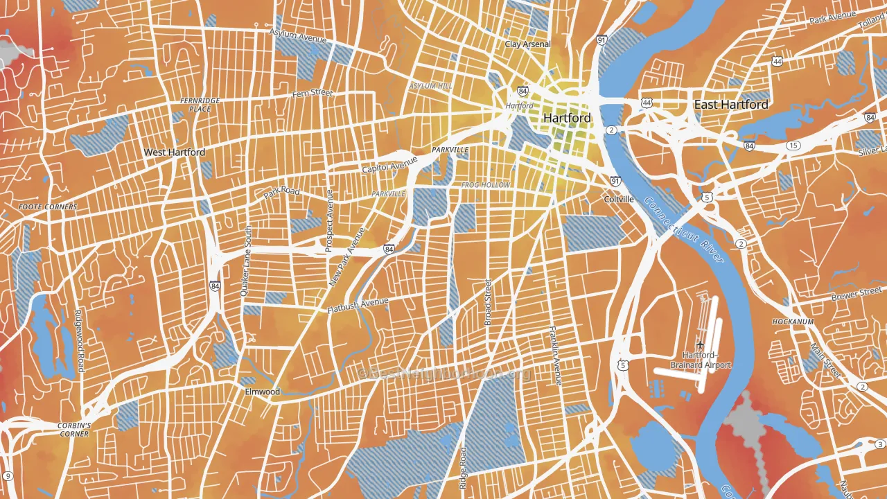 Transit Grade map of 06106, CT