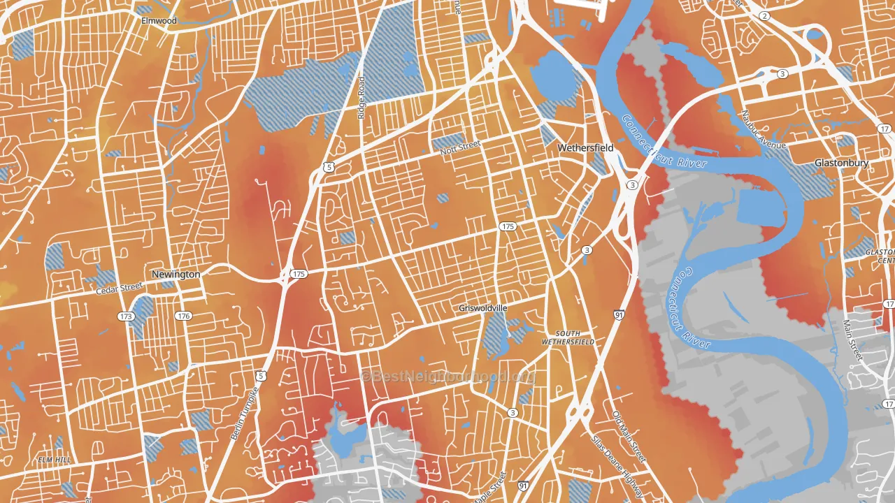 Transit Grade map of 06109, CT