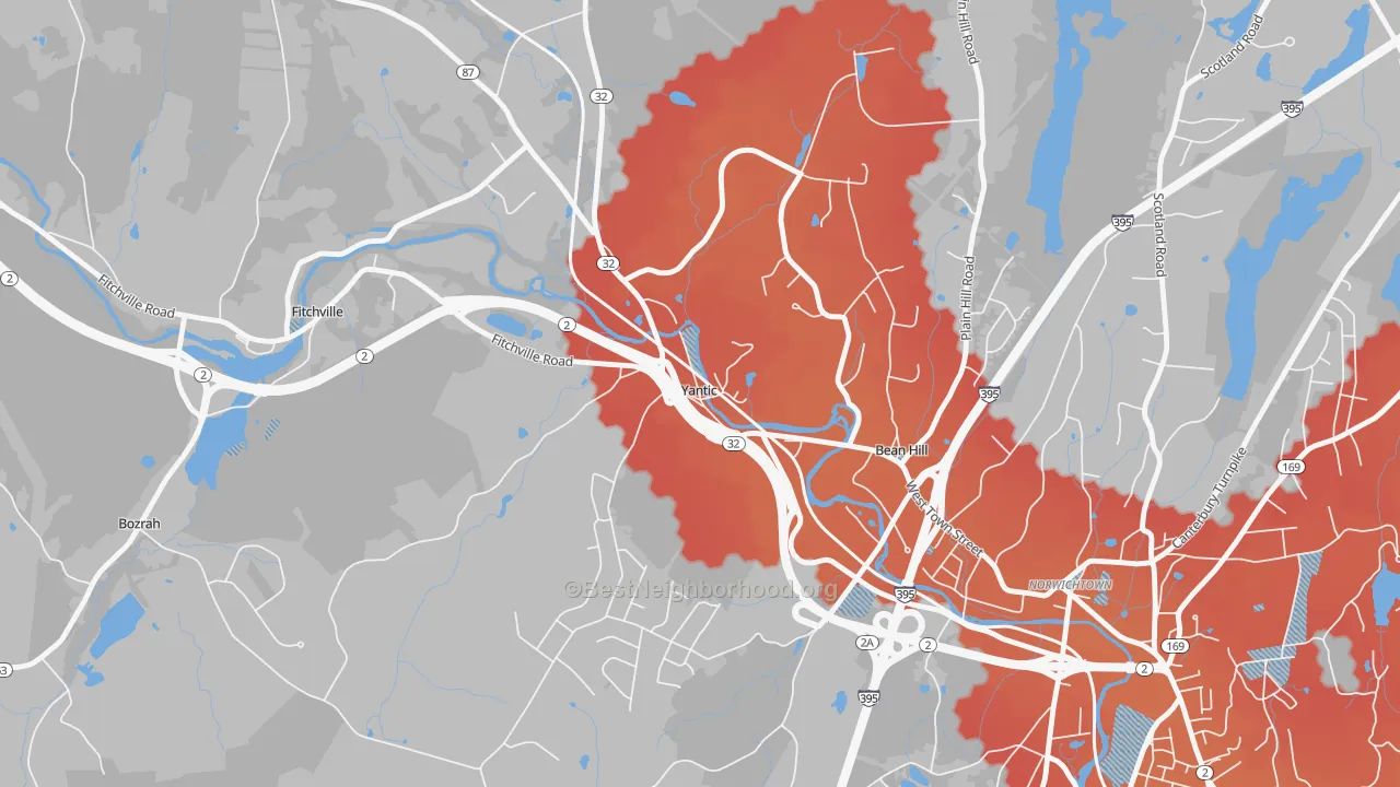 Transit Grade map of 06389, CT