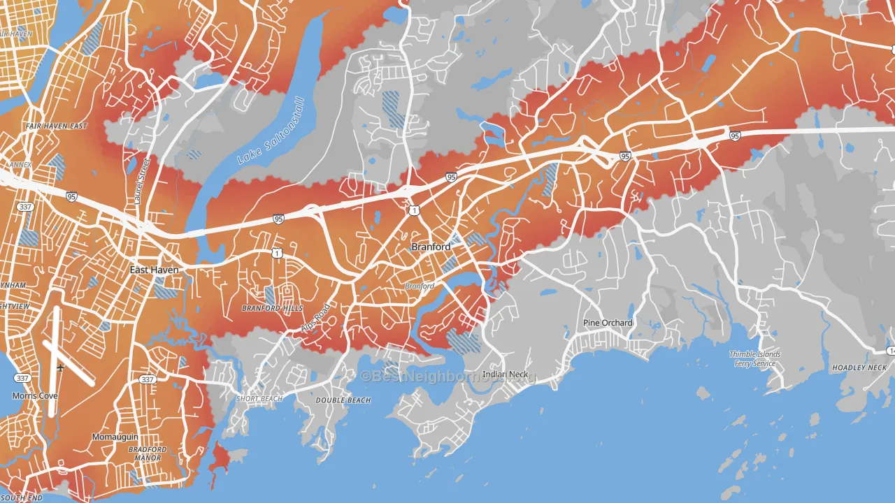 Transit Grade map of 06405, CT