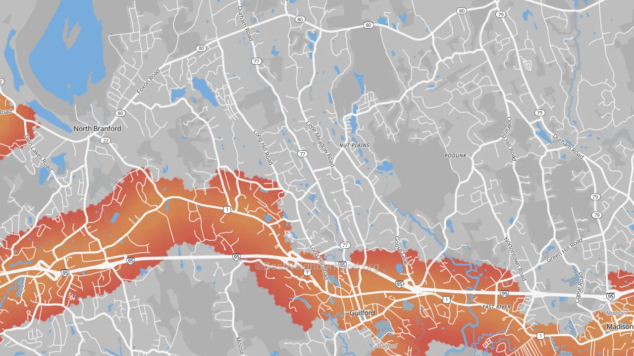 Transit Grade map of 06437, CT