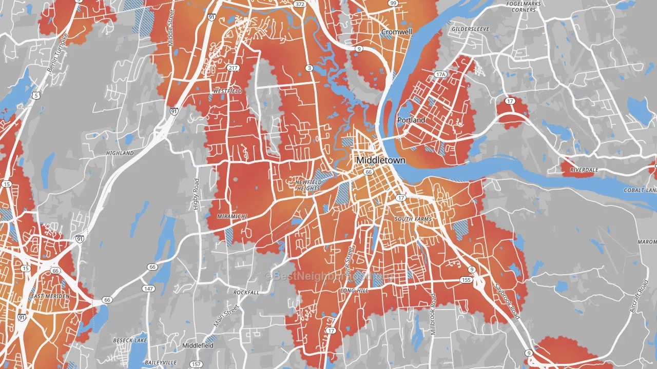 Transit Grade map of 06457, CT