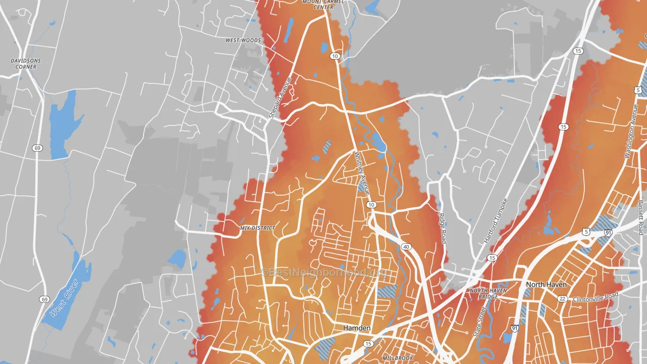 Transit Grade map of 06518, CT