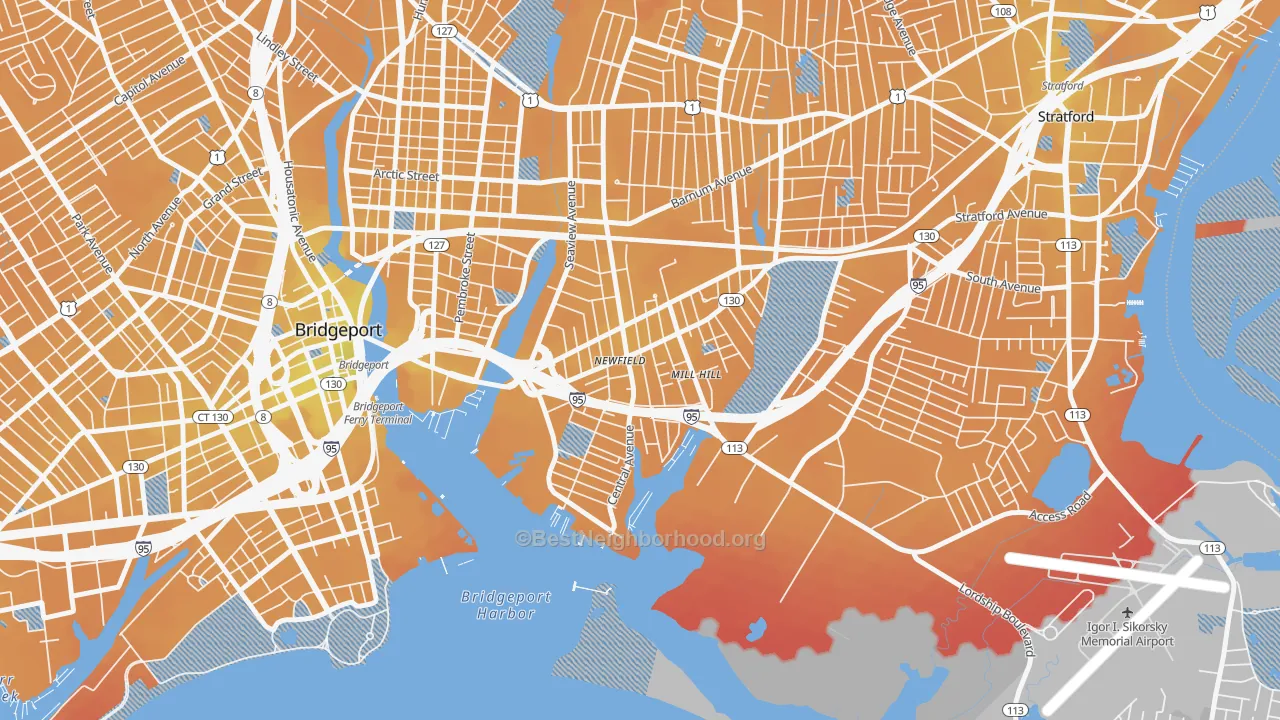 Transit Grade map of 06607, CT