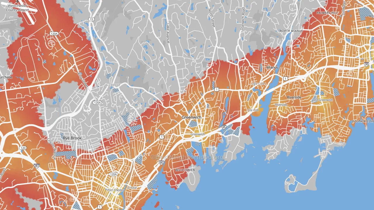 Transit Grade map of 06830, CT