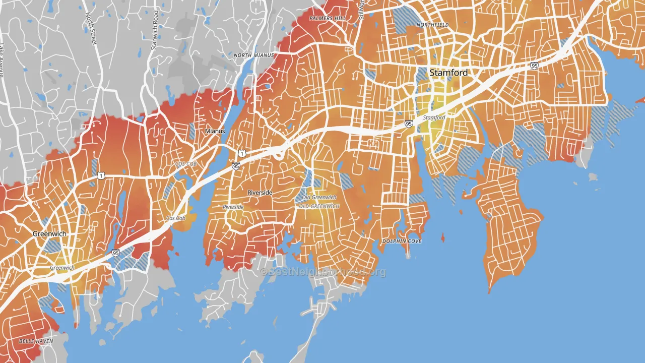 Transit Grade map of 06870, CT