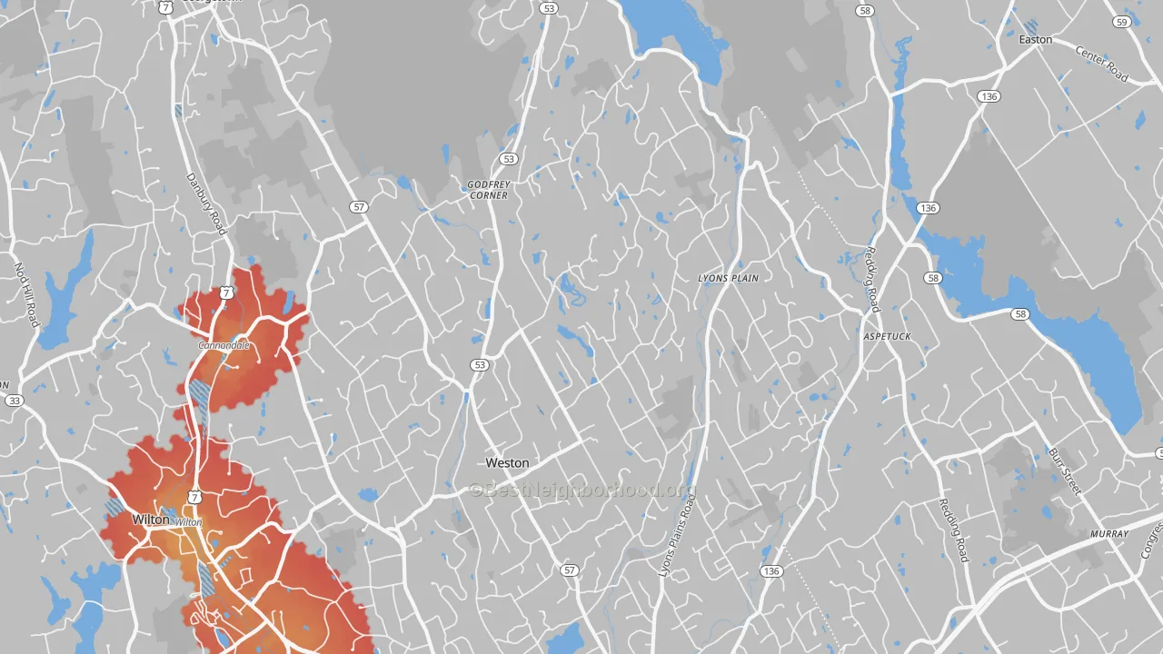 Transit Grade map of 06883, CT