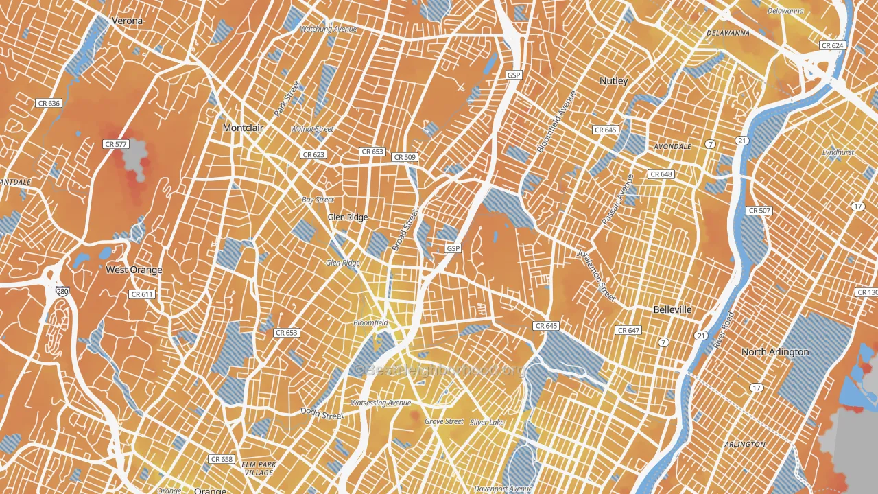 Transit Grade map of 07003, NJ