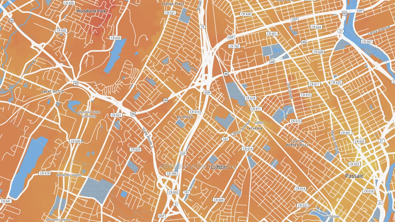 Transit Grade map of 07013, NJ