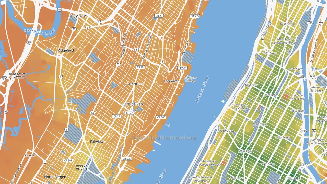 Transit Grade map of 07020, NJ