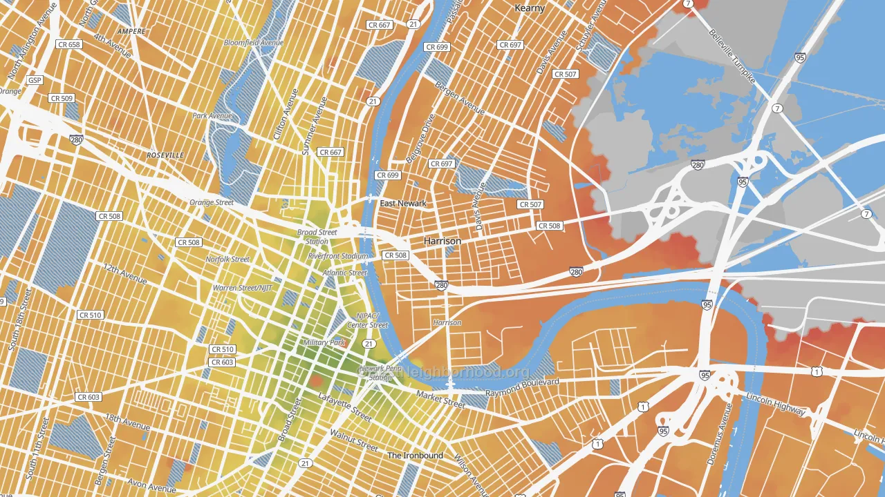 Transit Grade map of 07029, NJ