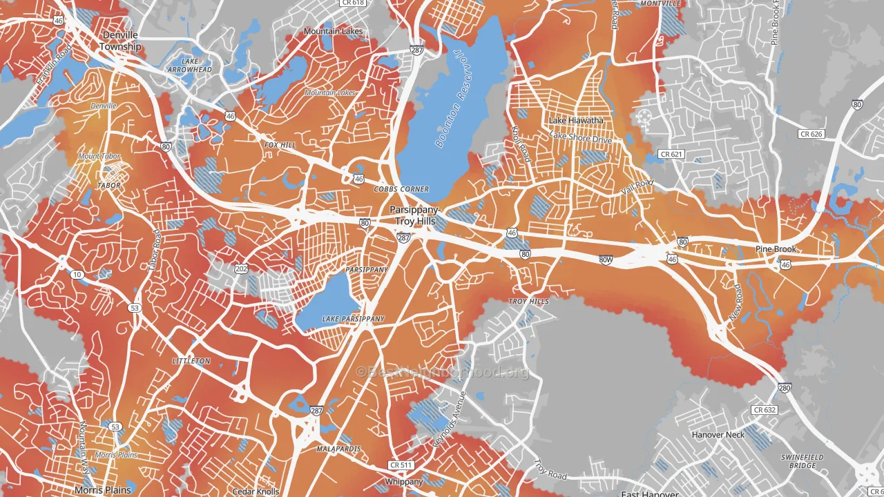 Transit Grade map of 07054, NJ
