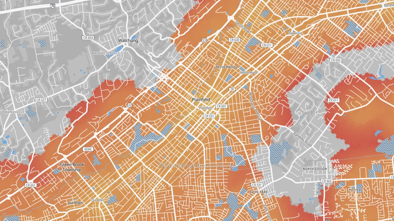Transit Grade map of 07060, NJ