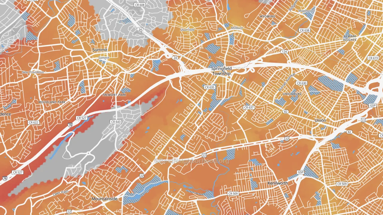 Transit Grade map of 07081, NJ