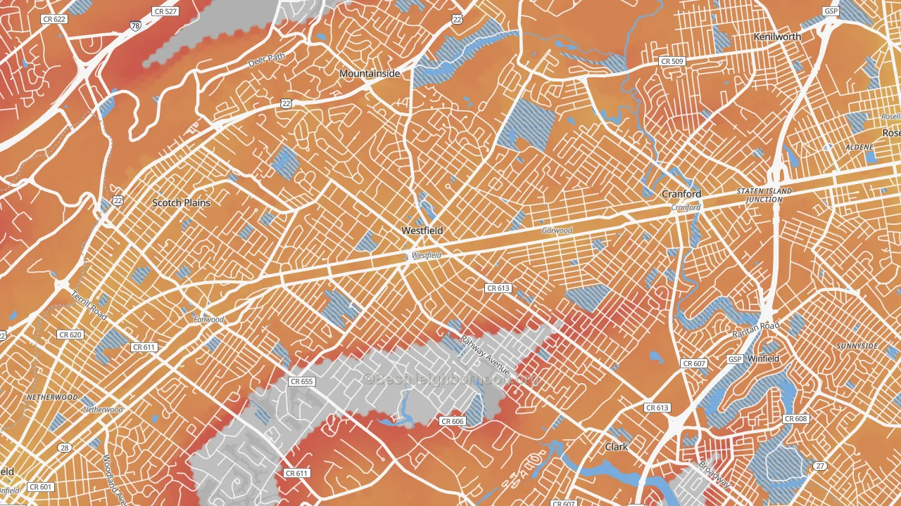Transit Grade map of 07090, NJ