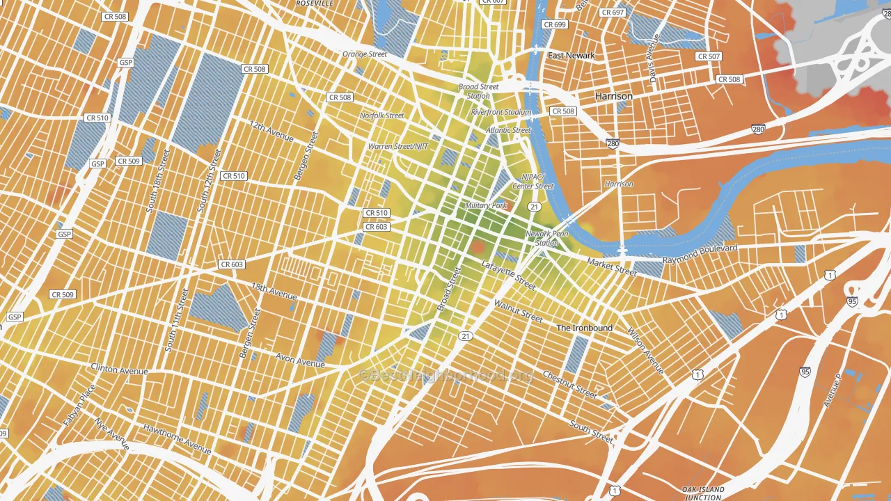 Transit Grade map of 07102, NJ