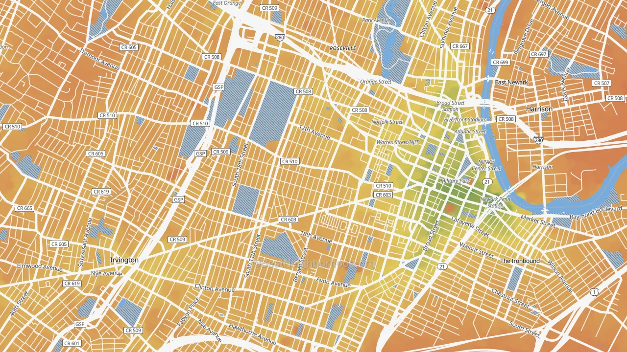 Transit Grade map of 07103, NJ