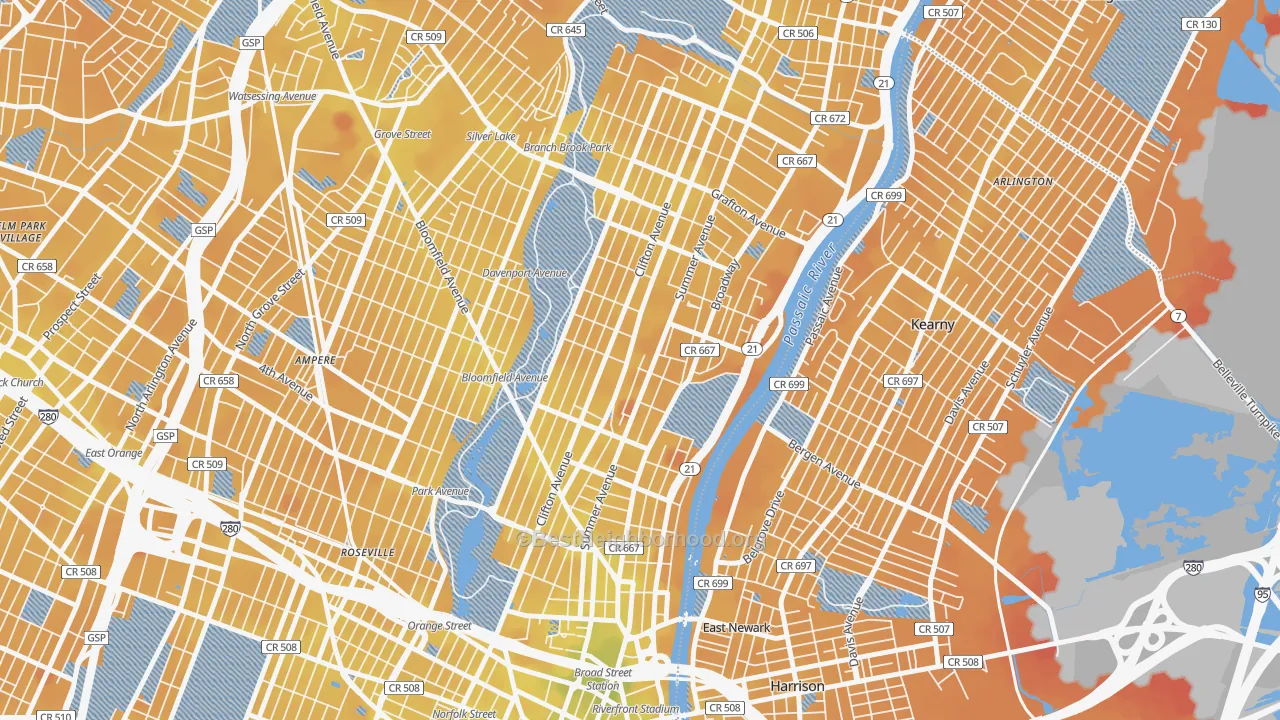 Transit Grade map of 07104, NJ