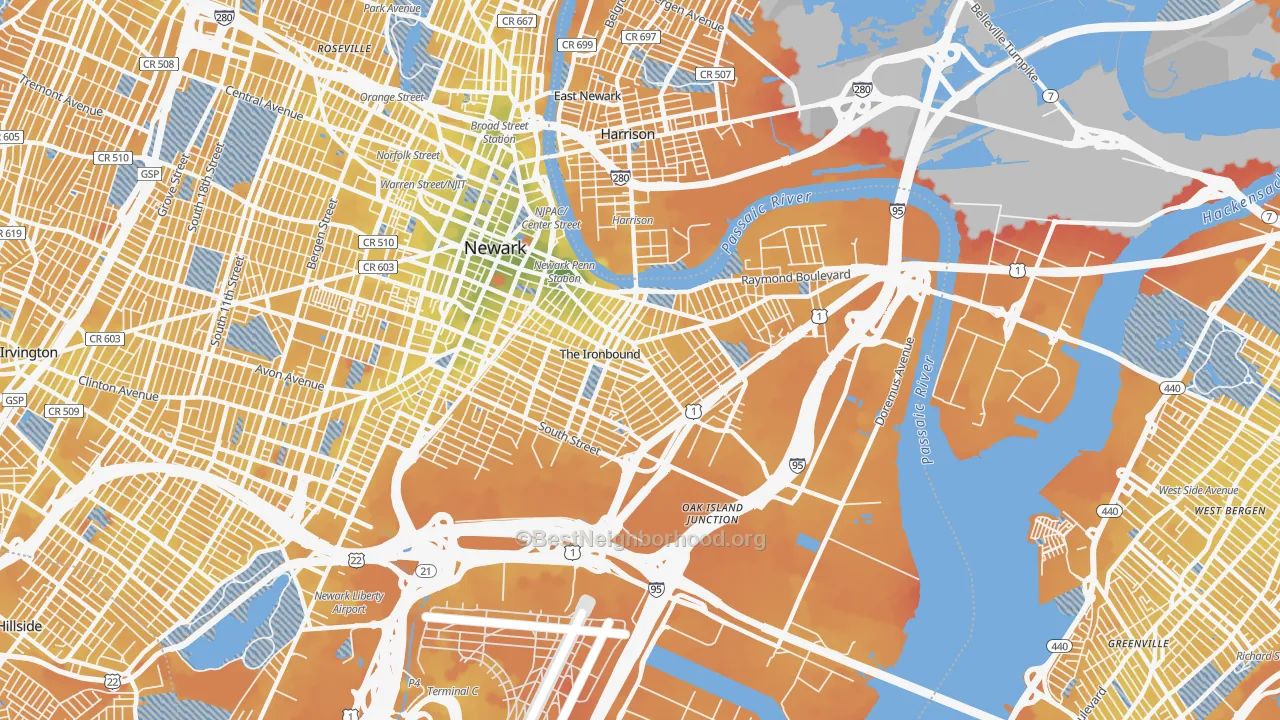 Transit Grade map of 07105, NJ