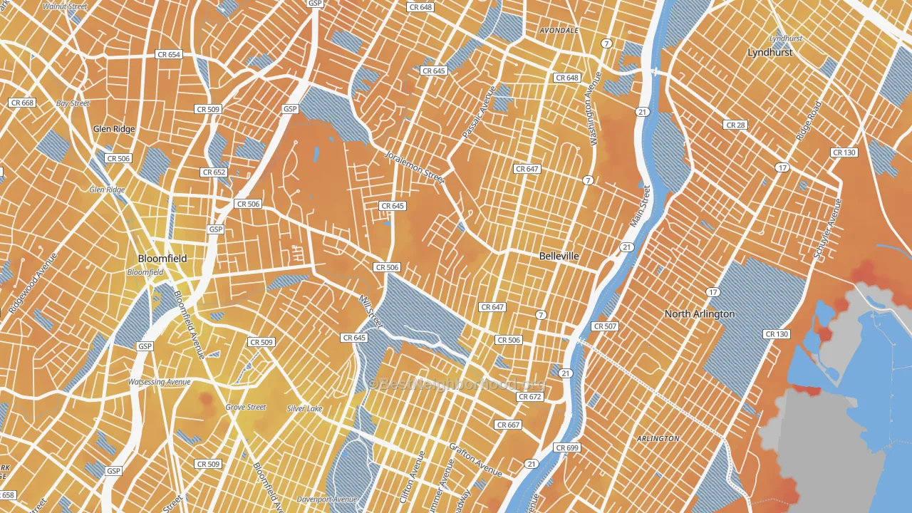 Transit Grade map of 07109, NJ