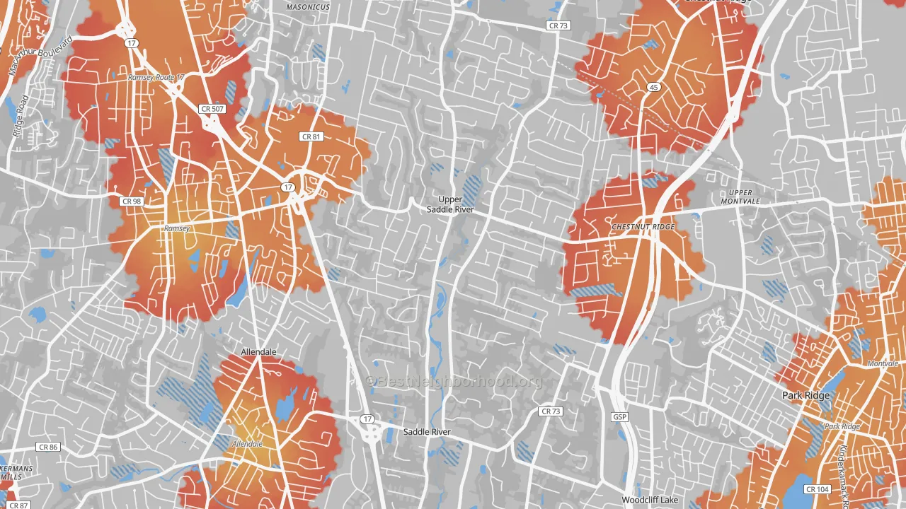 Transit Grade map of 07458, NJ
