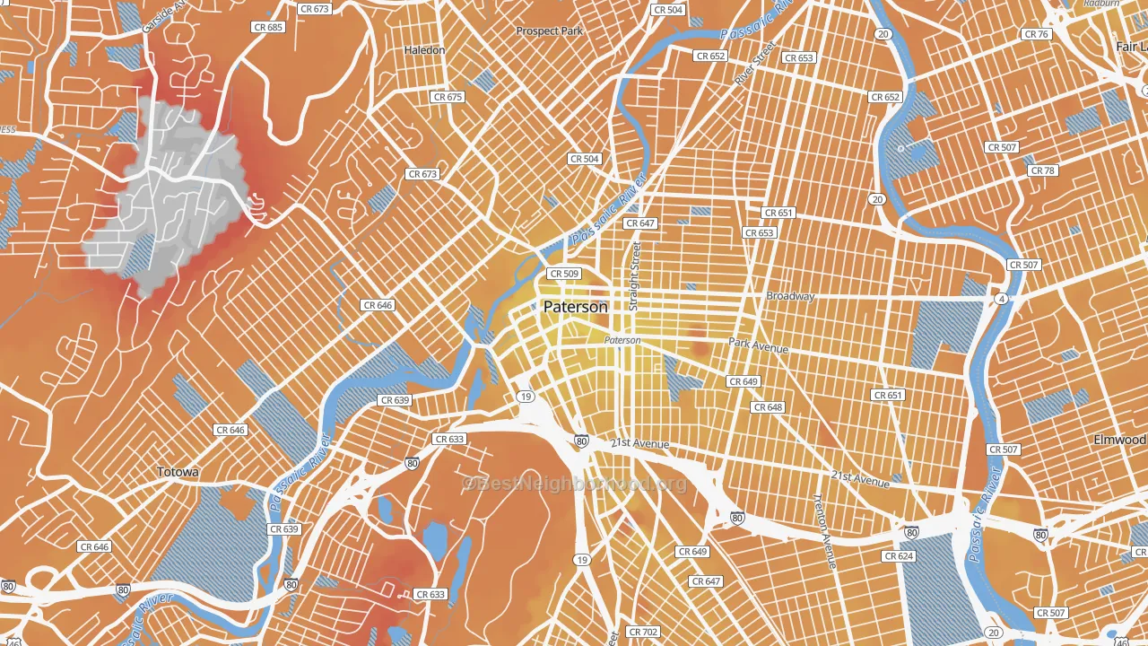 Transit Grade map of 07505, NJ