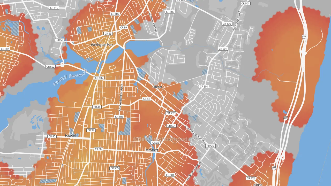 Transit Grade map of 07624, NJ