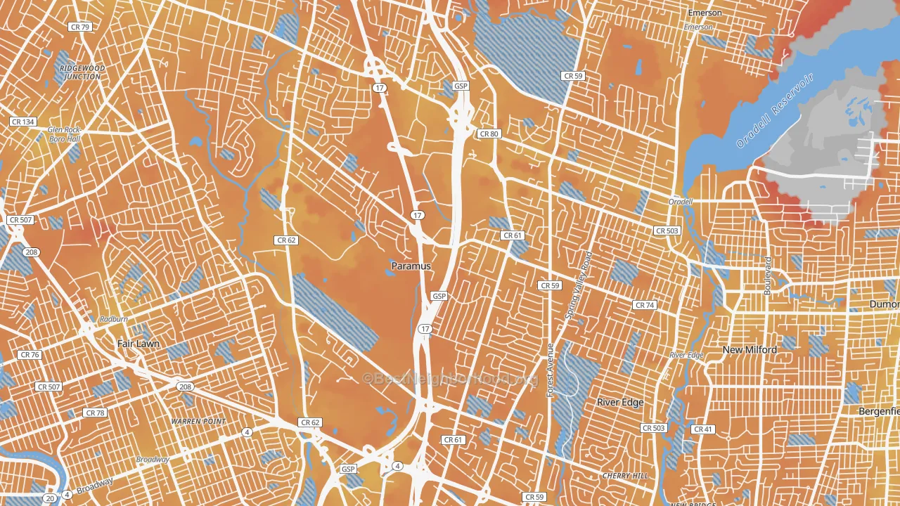 Transit Grade map of 07652, NJ
