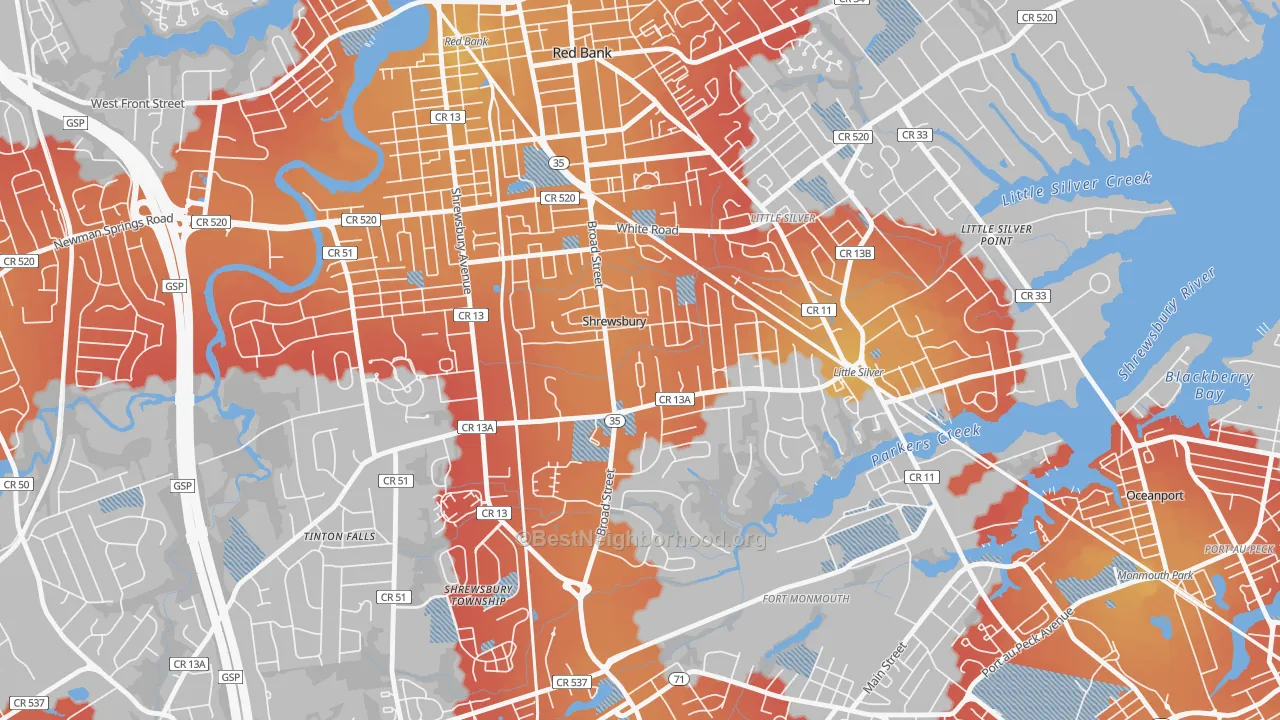 Transit Grade map of 07702, NJ