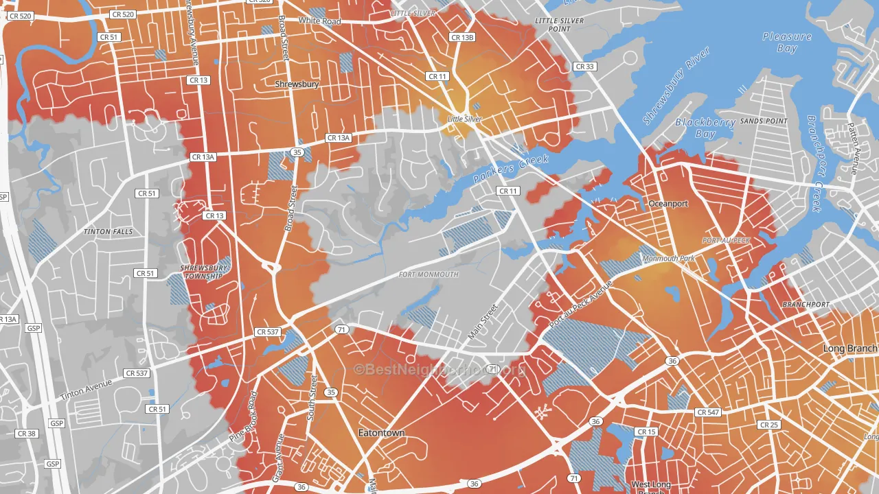 Transit Grade map of 07703, NJ