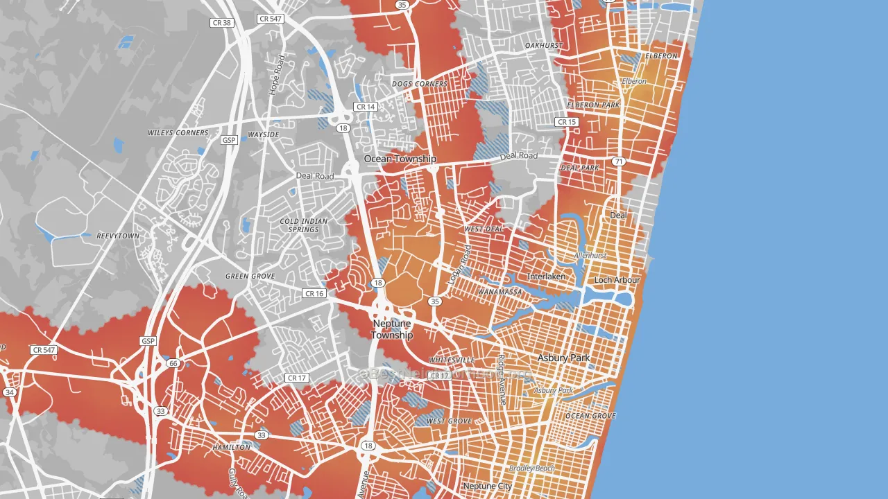 Transit Grade map of 07712, NJ