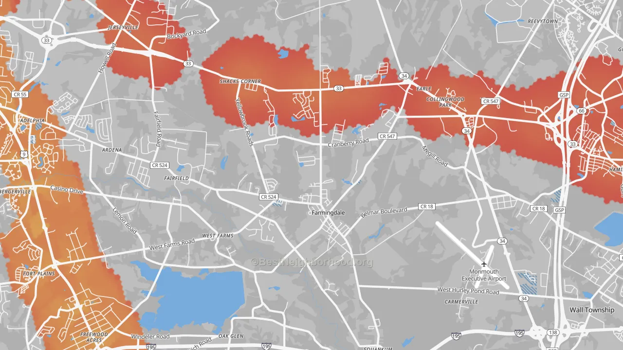 Transit Grade map of 07727, NJ