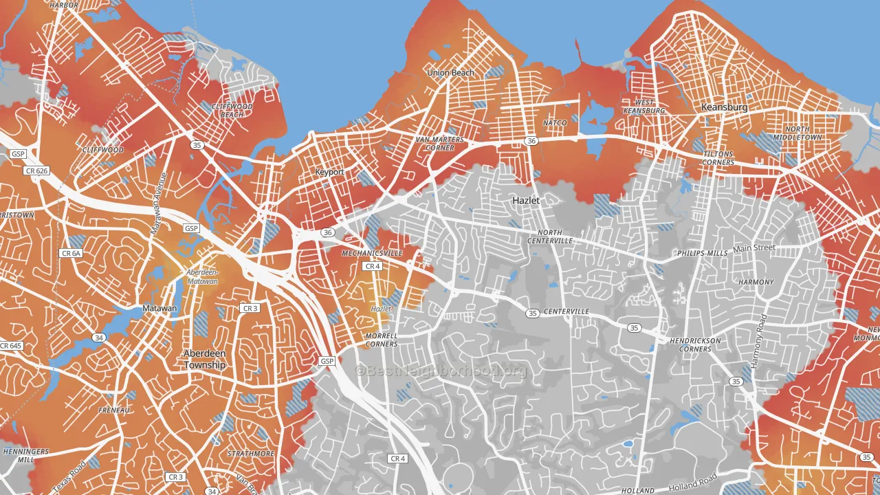 Transit Grade map of 07730, NJ