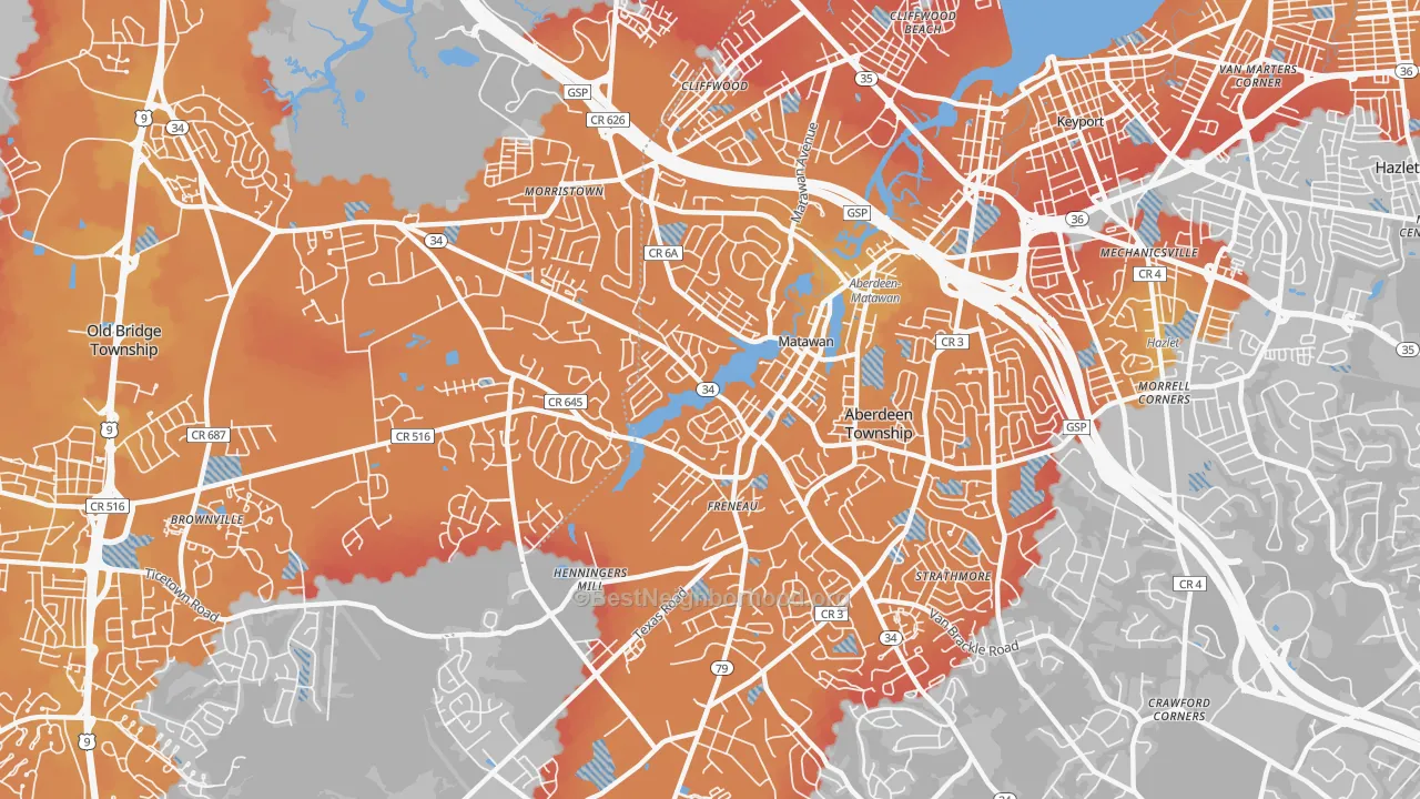 Transit Grade map of 07747, NJ