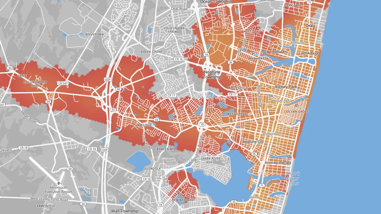 Transit Grade map of 07753, NJ