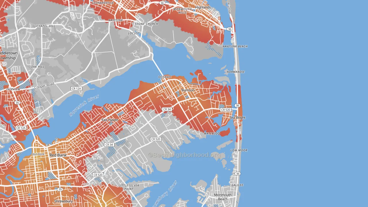 Transit Grade map of 07760, NJ