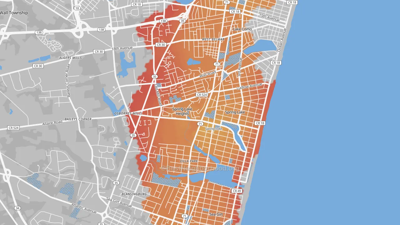 Transit Grade map of 07762, NJ