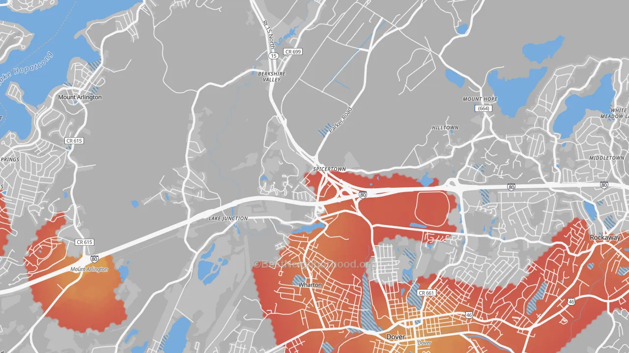 Transit Grade map of 07885, NJ