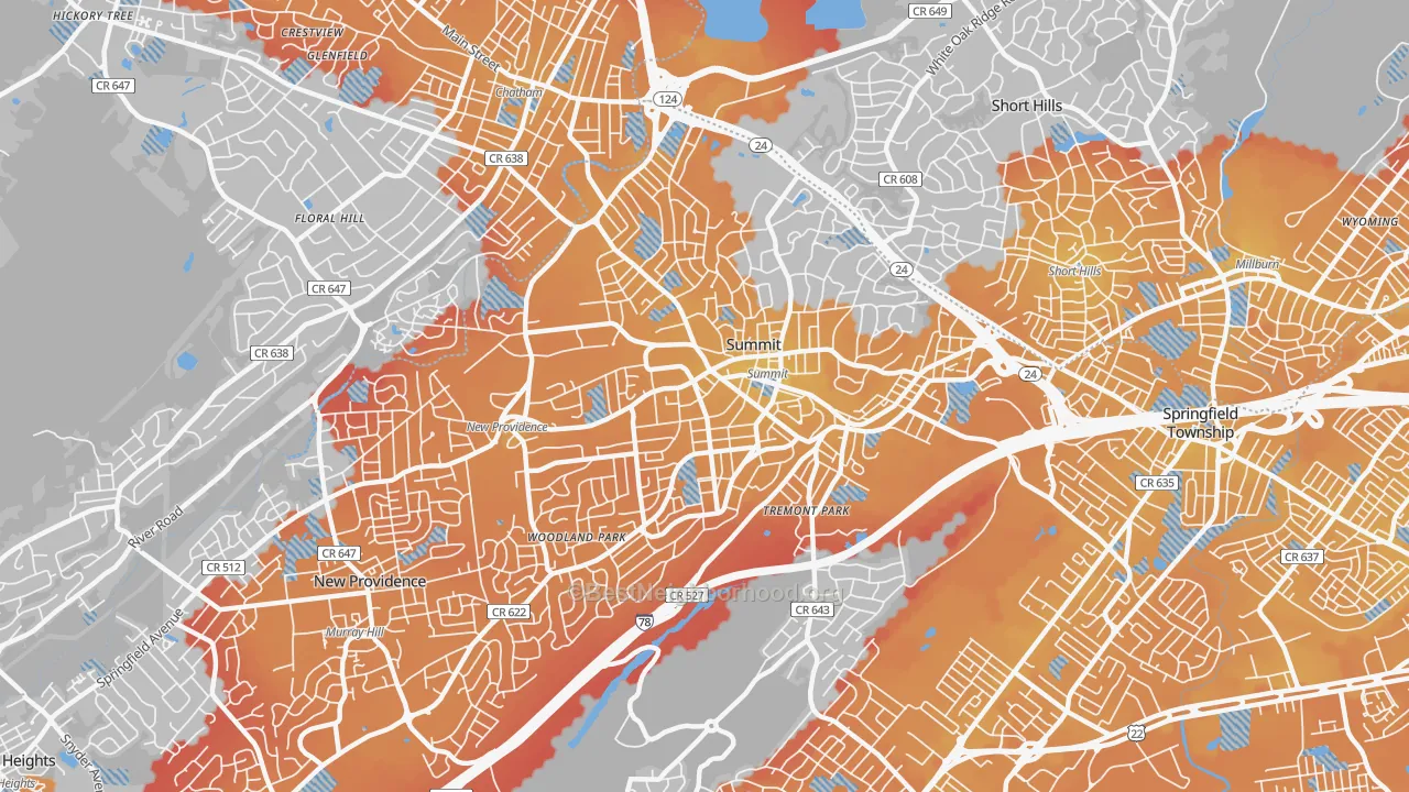 Transit Grade map of 07901, NJ