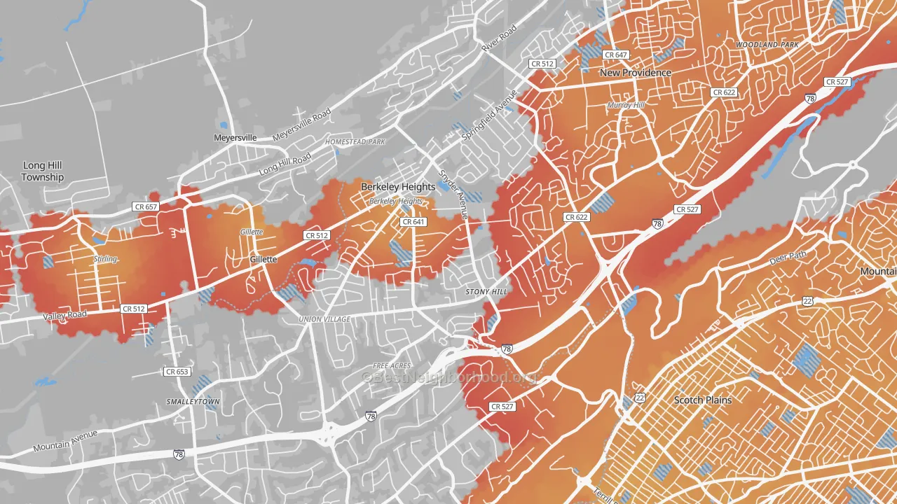 Transit Grade map of 07922, NJ